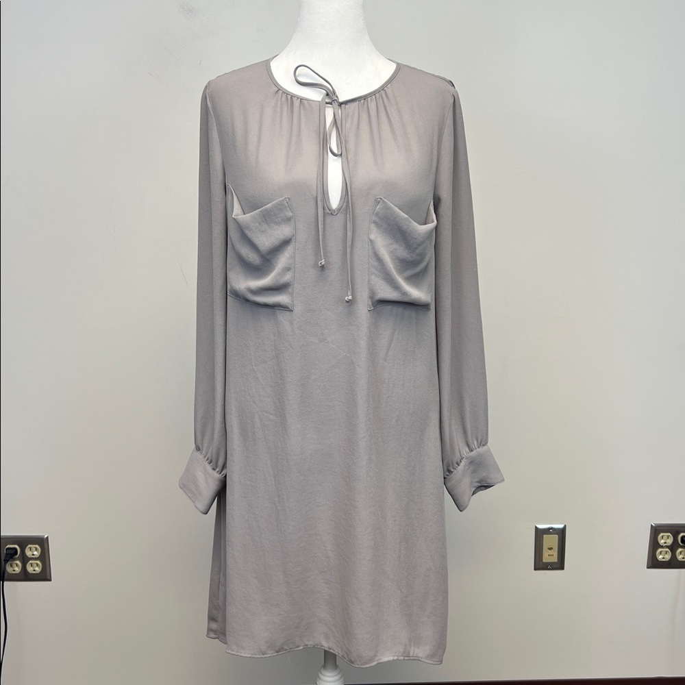 BCBGMaxAzria Women’s Darell Crepe Slip Chic Midi Dress Size Medium in Opal Grey
